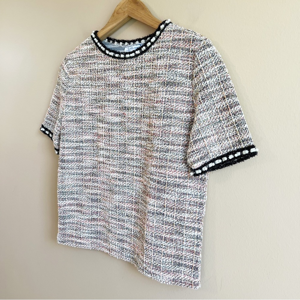ZARA trafaluc tweed Pearl top size medium short sleeve - Picture 4 of 10